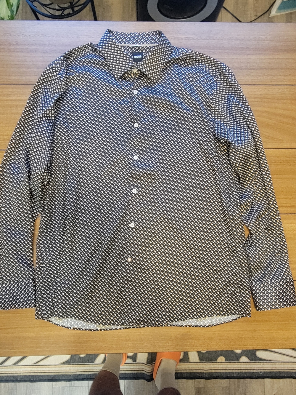 BOSS by Hugo Boss Men's Monogram Geometric Long Sleeve Shirt - Size 17.5 / 44 XL